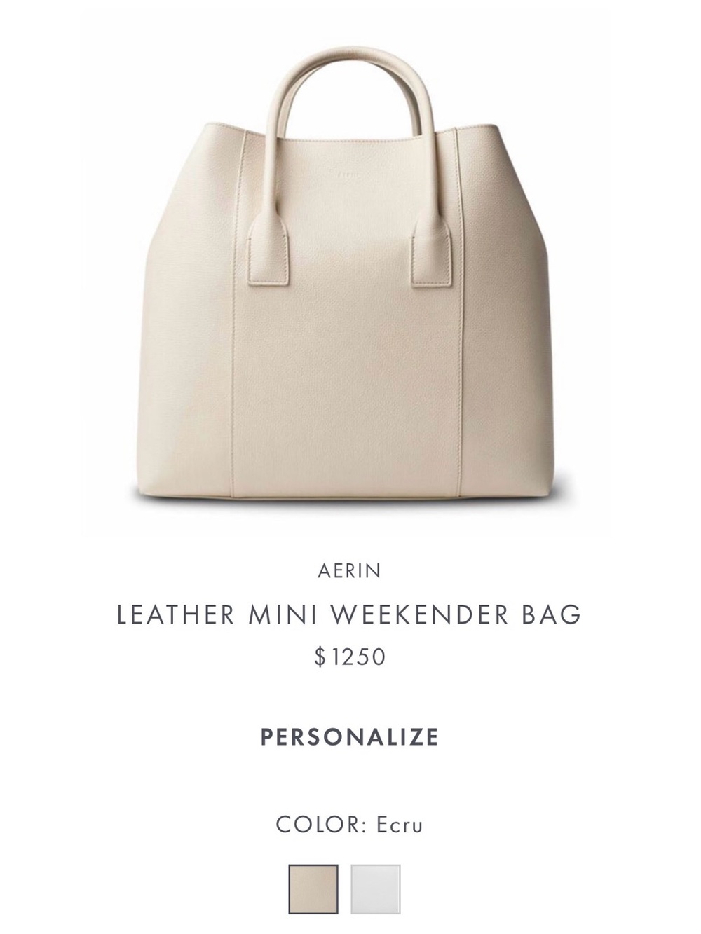 Aerin Leather Mini Weekender Bag in Ecru